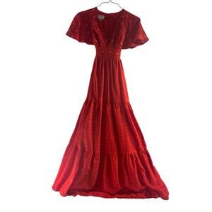 Maxi Dress Vintage Shaheen Jrs Red/Orange Hawaiian Maxi XS S Made USA